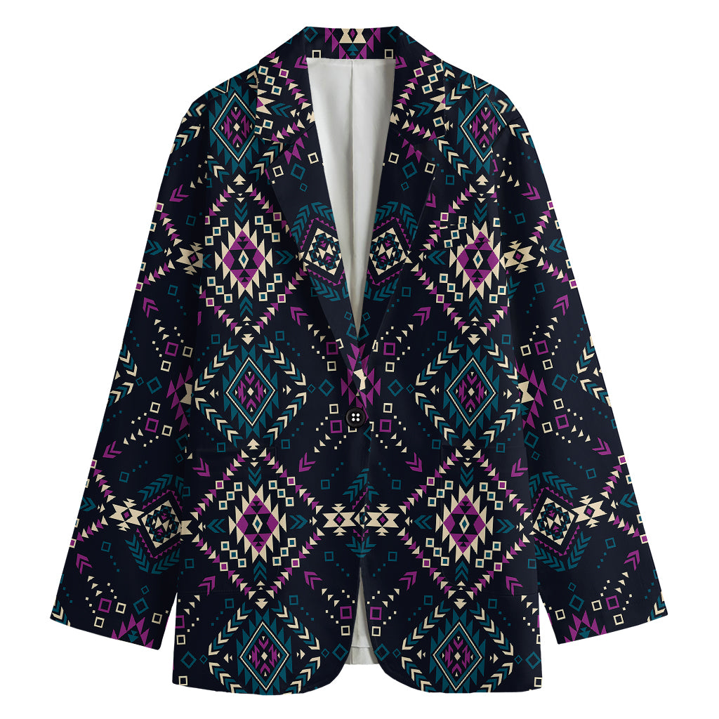 Geometric Ethnic Navajo Pattern Print Women's Blazer