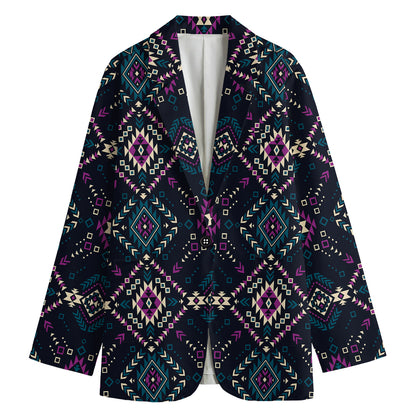 Geometric Ethnic Navajo Pattern Print Women's Cotton Blazer