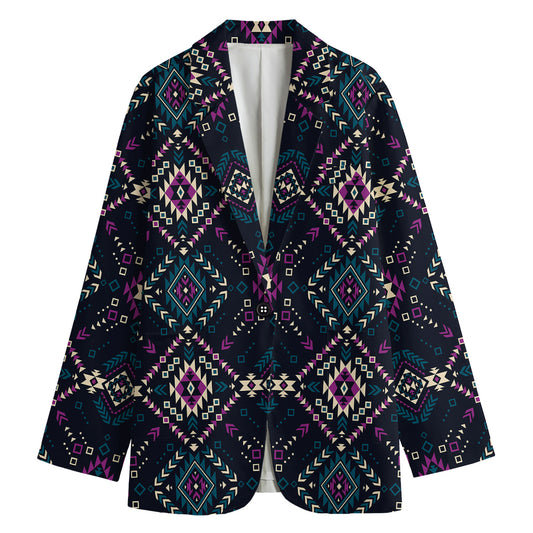 Geometric Ethnic Navajo Pattern Print Women's Cotton Blazer