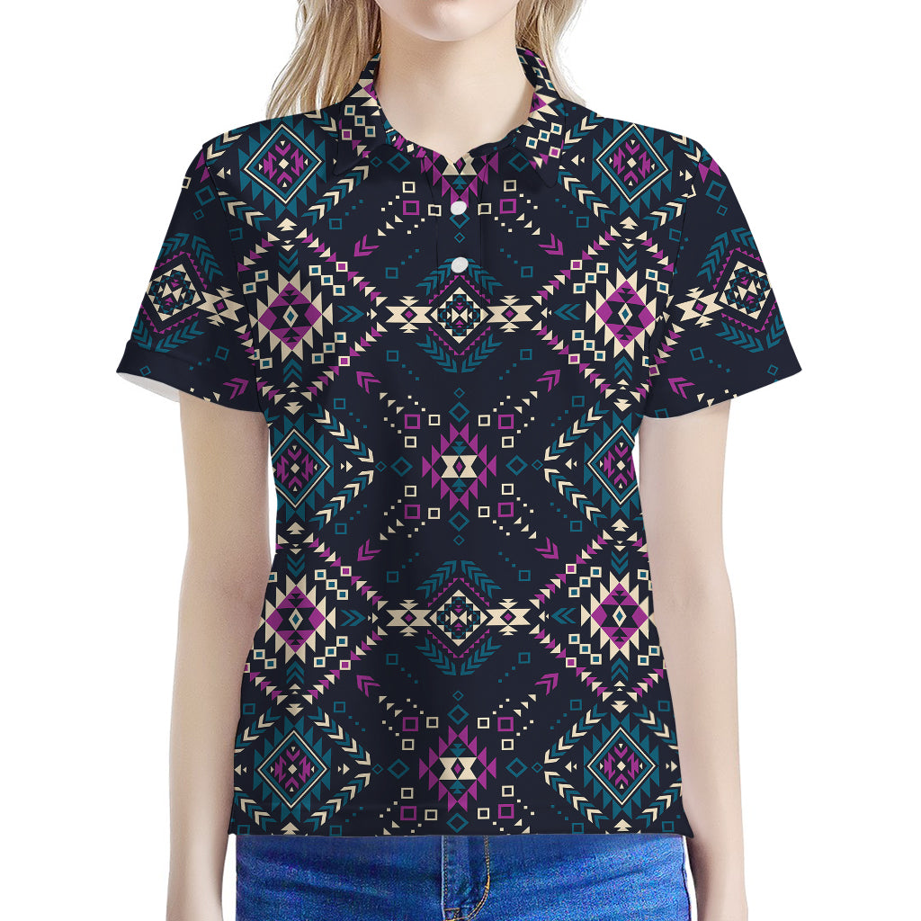 Geometric Ethnic Navajo Pattern Print Women's Polo Shirt