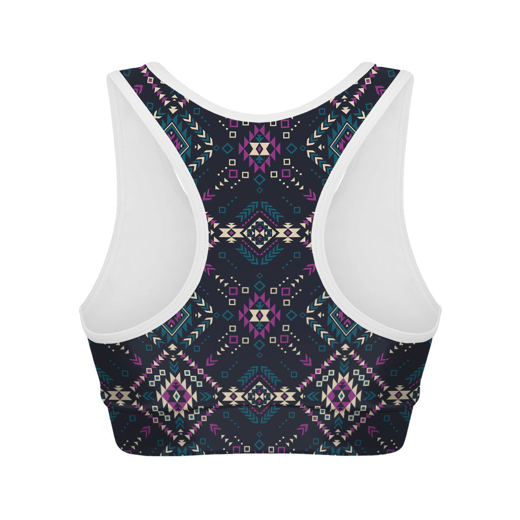 Geometric Ethnic Navajo Pattern Print Women's Sports Bra