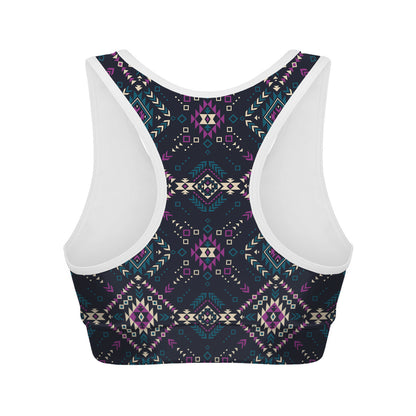 Geometric Ethnic Navajo Pattern Print Women's Sports Bra