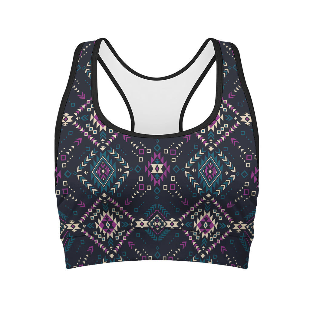 Geometric Ethnic Navajo Pattern Print Women's Sports Bra