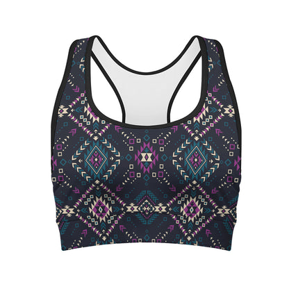 Geometric Ethnic Navajo Pattern Print Women's Sports Bra