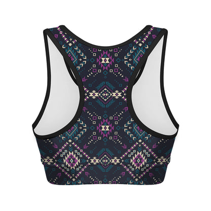 Geometric Ethnic Navajo Pattern Print Women's Sports Bra