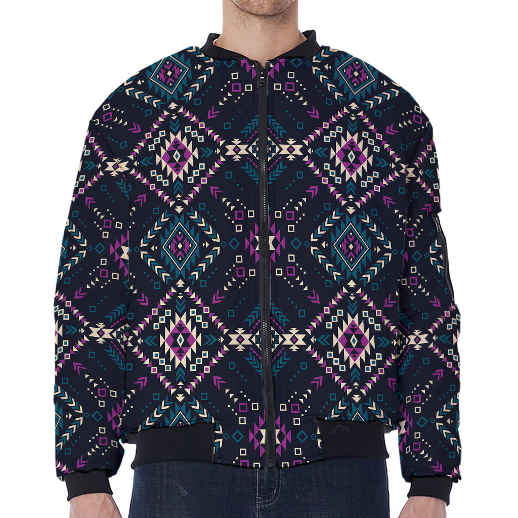 Geometric Ethnic Navajo Pattern Print Zip Sleeve Bomber Jacket