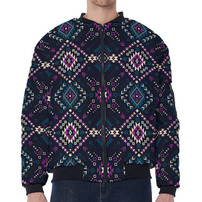 Geometric Ethnic Navajo Pattern Print Zip Sleeve Bomber Jacket
