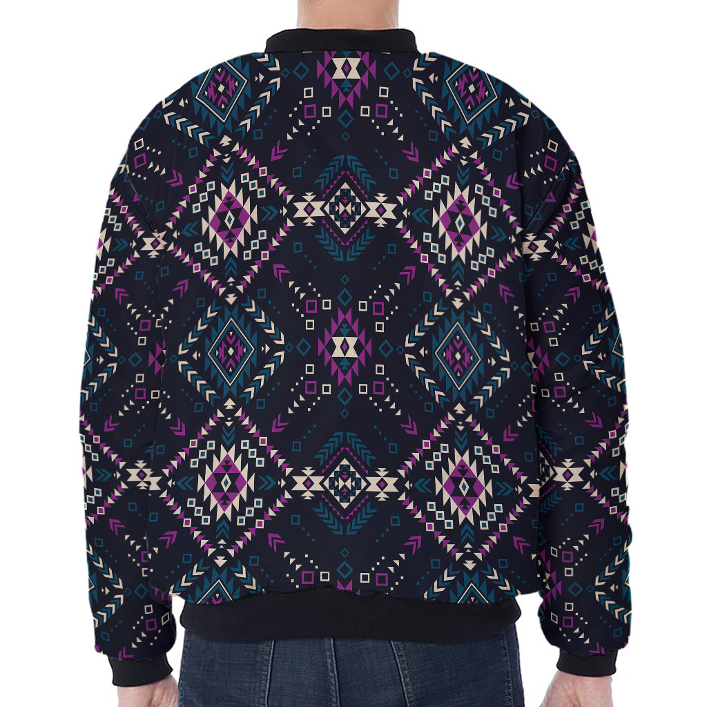 Geometric Ethnic Navajo Pattern Print Zip Sleeve Bomber Jacket