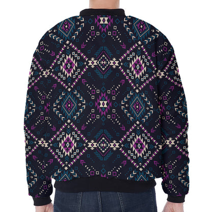 Geometric Ethnic Navajo Pattern Print Zip Sleeve Bomber Jacket