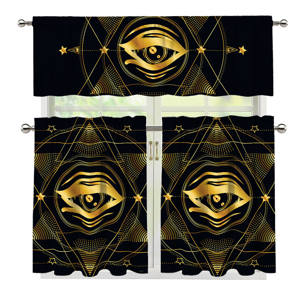Geometric Eye of Providence Print 3 Piece Kitchen Curtains