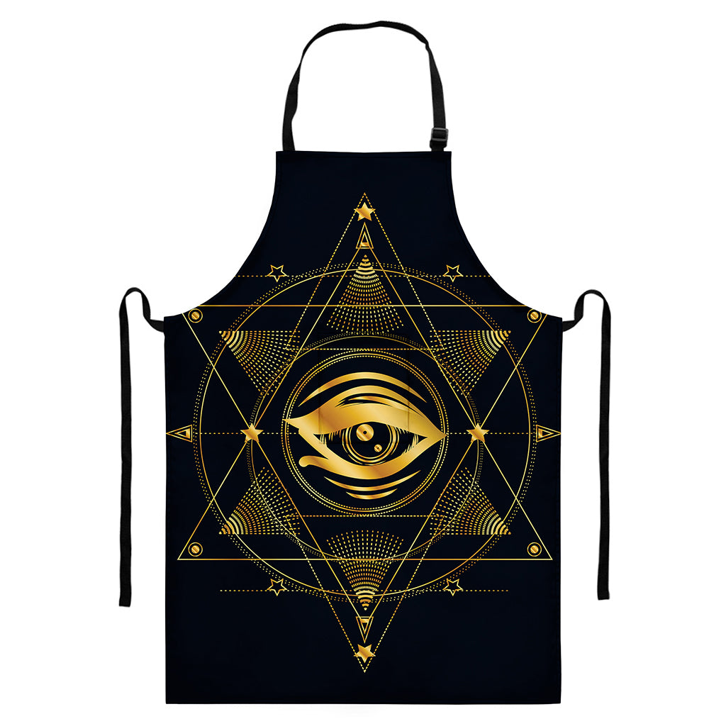 Geometric Eye of Providence Print Bib Apron With Pocket