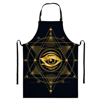 Geometric Eye of Providence Print Bib Apron With Pocket