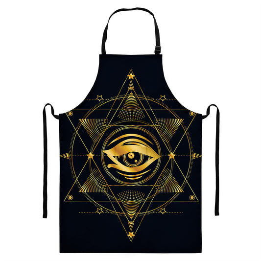Geometric Eye of Providence Print Bib Apron With Pocket