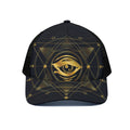 Geometric Eye of Providence Print Black Mesh Trucker Hat