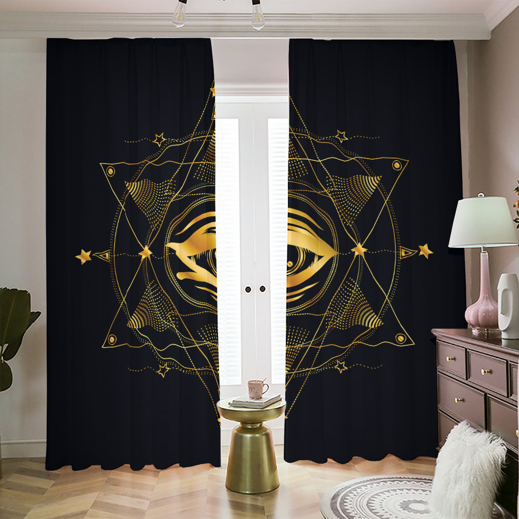 Geometric Eye of Providence Print Blackout Pencil Pleat Curtains