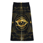 Geometric Eye of Providence Print Cotton Front Slit Maxi Skirt