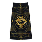 Geometric Eye of Providence Print Cotton Front Slit Maxi Skirt