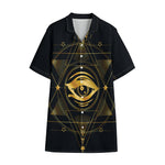 Geometric Eye of Providence Print Cotton Hawaiian Shirt