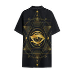Geometric Eye of Providence Print Cotton Hawaiian Shirt