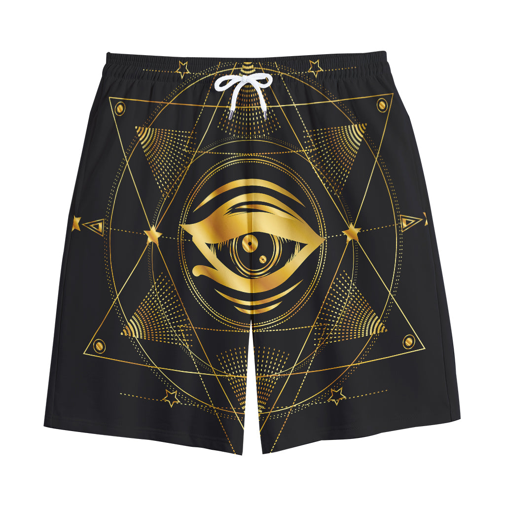 Geometric Eye of Providence Print Cotton Shorts