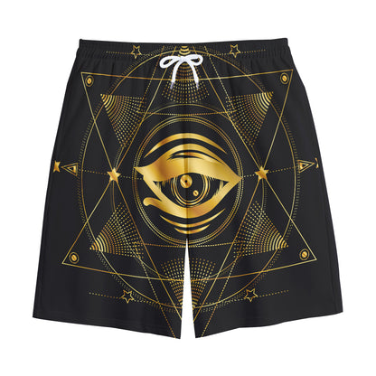 Geometric Eye of Providence Print Cotton Shorts