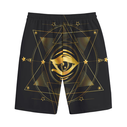 Geometric Eye of Providence Print Cotton Shorts