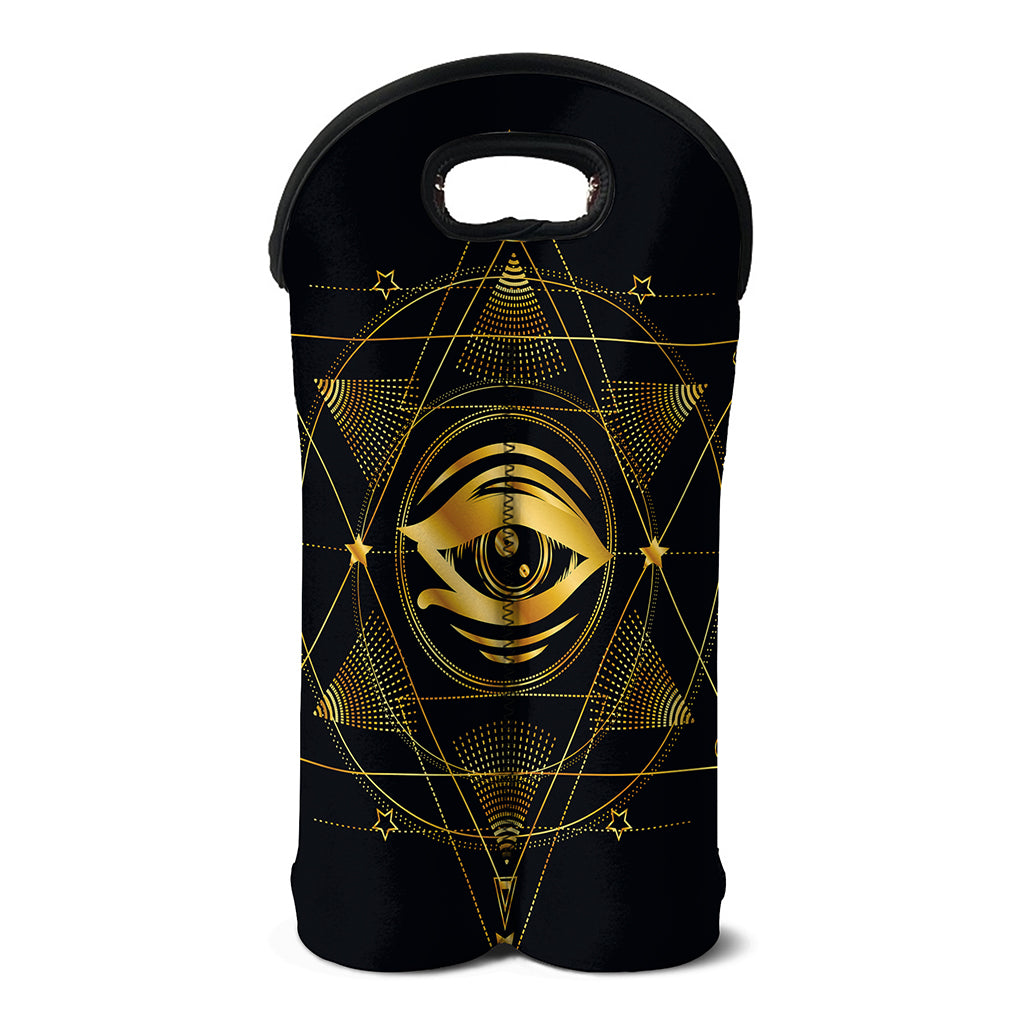 Geometric Eye of Providence Print Double Neoprene Wine Tote