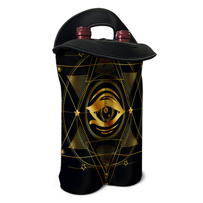 Geometric Eye of Providence Print Double Neoprene Wine Tote