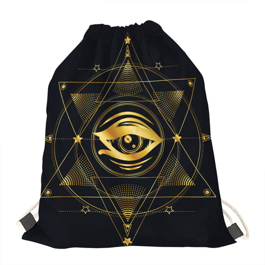 Geometric Eye of Providence Print Drawstring Bag