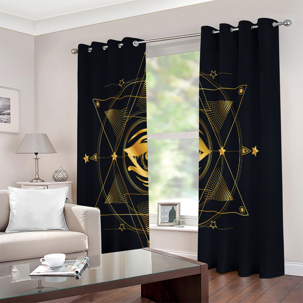 Geometric Eye of Providence Print Extra Wide Grommet Curtains