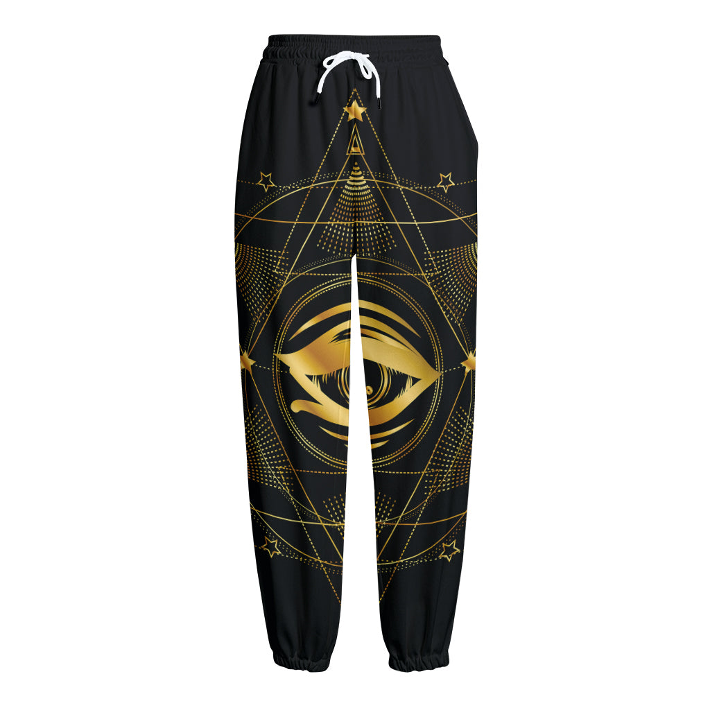 Geometric Eye of Providence Print Fleece Lined Knit Pants