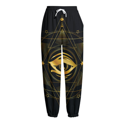 Geometric Eye of Providence Print Fleece Lined Knit Pants