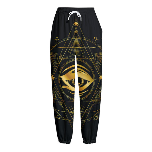 Geometric Eye of Providence Print Fleece Lined Knit Pants
