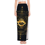 Geometric Eye of Providence Print High Slit Maxi Skirt