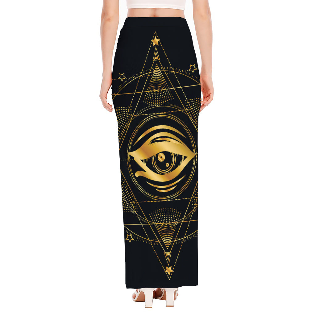 Geometric Eye of Providence Print High Slit Maxi Skirt