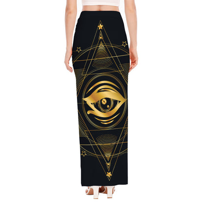 Geometric Eye of Providence Print High Slit Maxi Skirt
