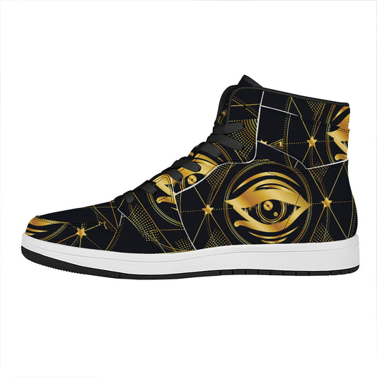 Geometric Eye of Providence Print High Top Leather Sneakers