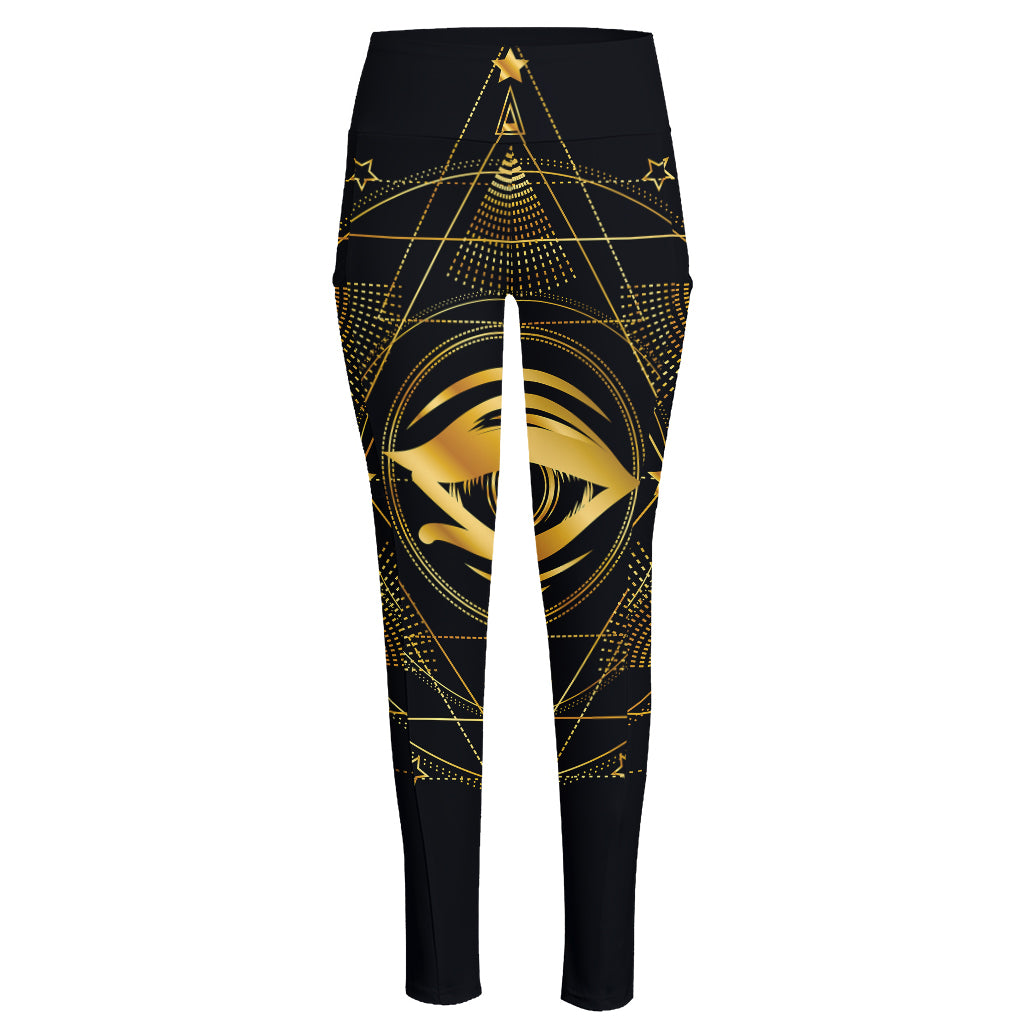 Geometric Eye of Providence Print High-Waisted Pocket Leggings
