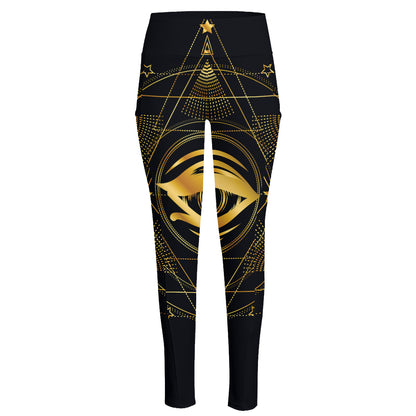 Geometric Eye of Providence Print High-Waisted Pocket Leggings