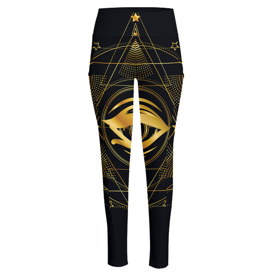 Geometric Eye of Providence Print High-Waisted Pocket Leggings