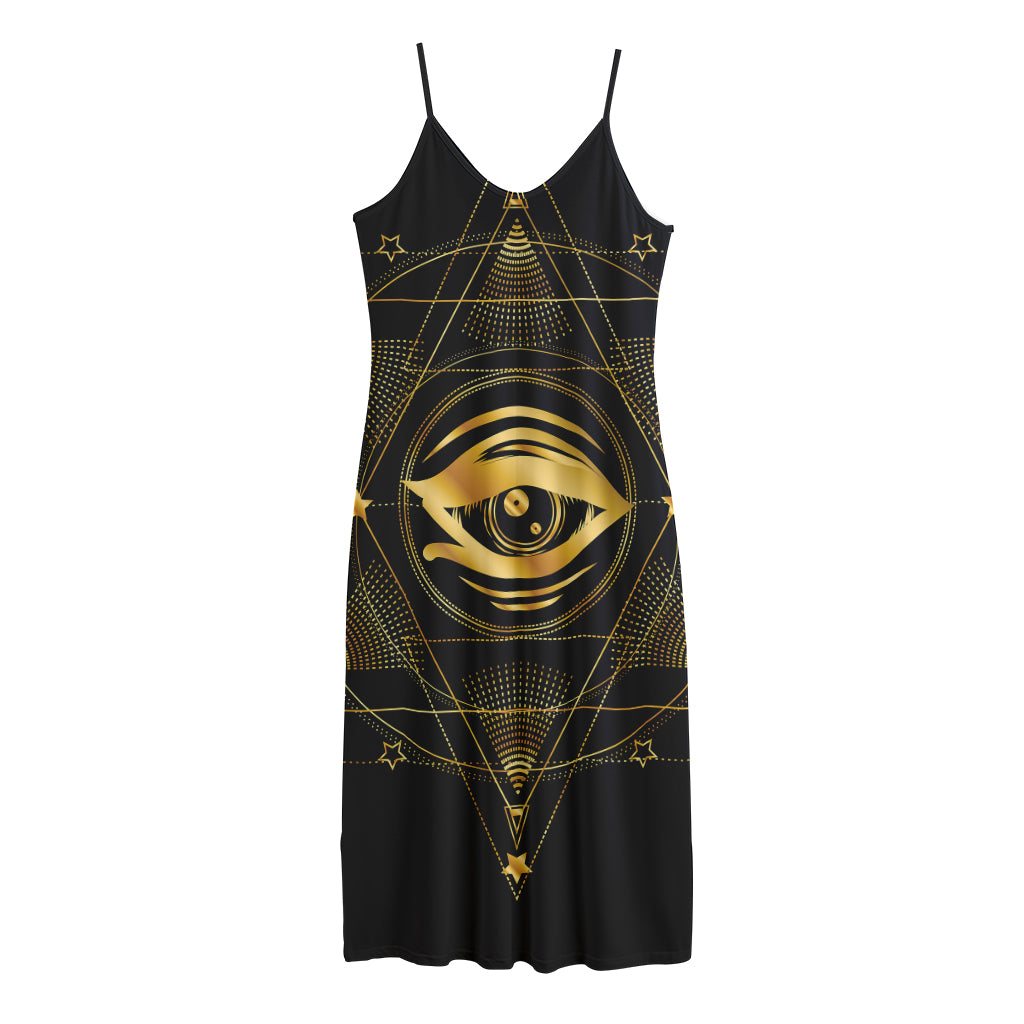 Geometric Eye of Providence Print Jersey Midi Cami Dress