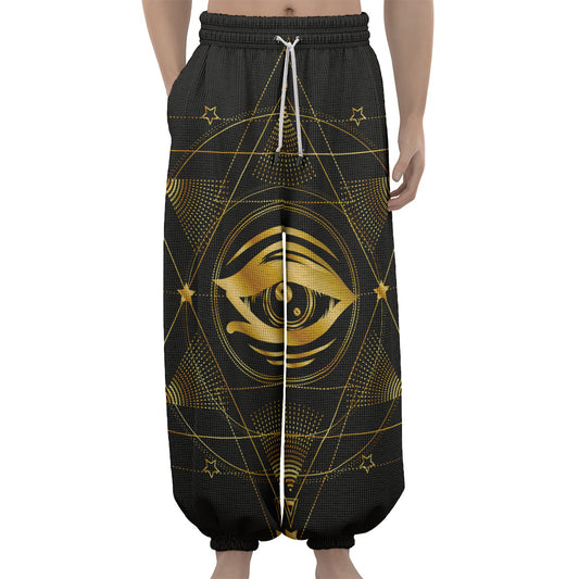 Geometric Eye of Providence Print Lantern Pants