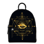 Geometric Eye of Providence Print Leather Backpack