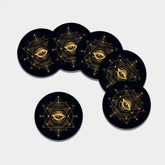 Geometric Eye of Providence Print Leather Coaster Set