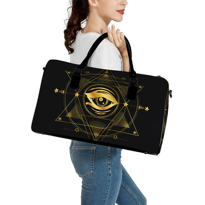 Geometric Eye of Providence Print Leather Duffle Bag