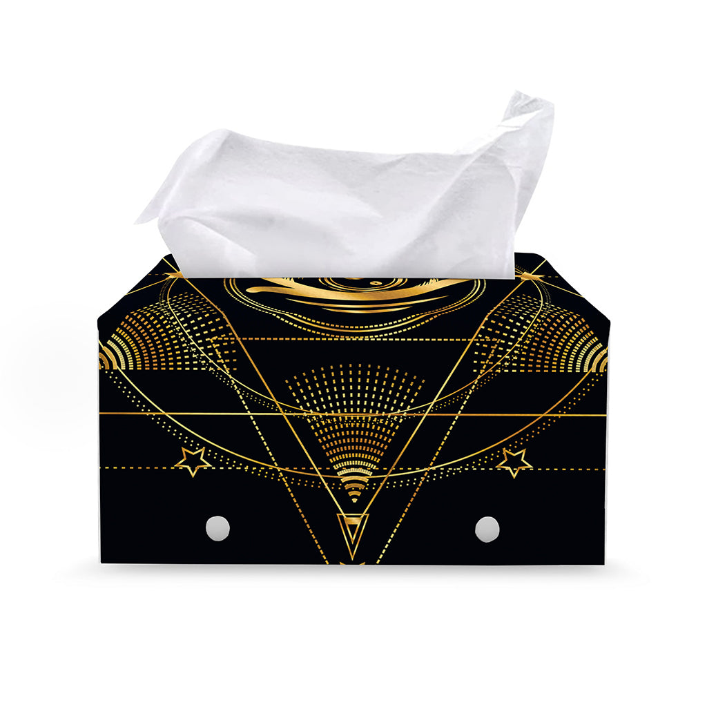 Geometric Eye of Providence Print Leather Tissue Box Cover