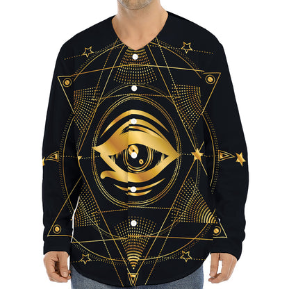 Geometric Eye of Providence Print Long Sleeve Baseball Jersey