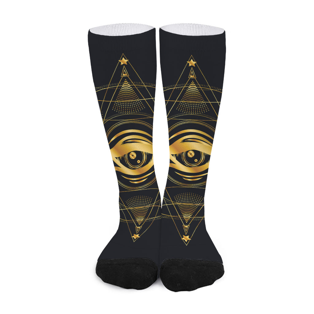 Geometric Eye of Providence Print Long Socks