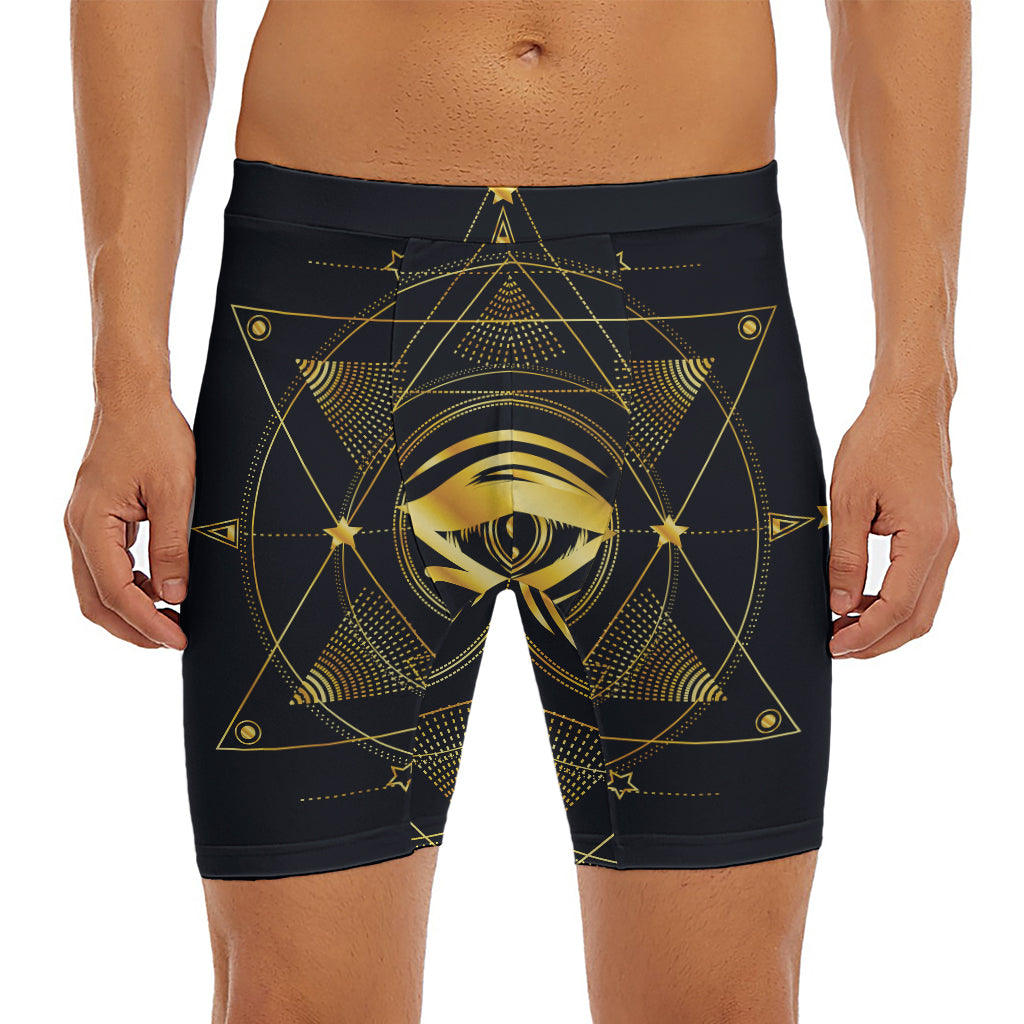 Geometric Eye of Providence Print Men's Long Boxer Briefs