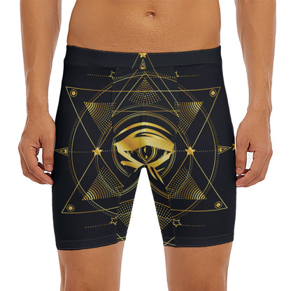 Geometric Eye of Providence Print Men's Long Boxer Briefs